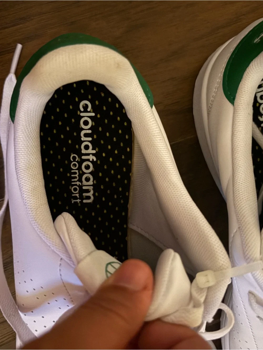 adidas White Sneakers with Green Heel Accent